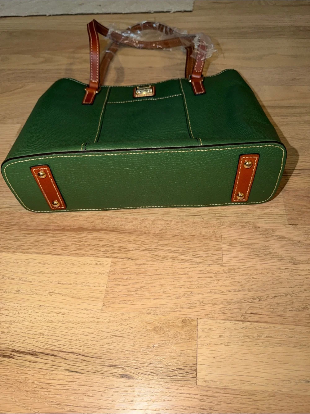 Dooney & Bourke Green Pebbled Leather Tote with Brown Straps